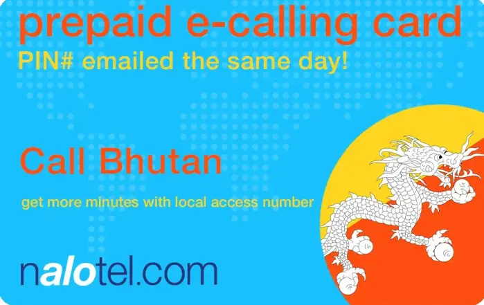 Nalotel Bhutan calling card for affordable international calling from USA and Canada