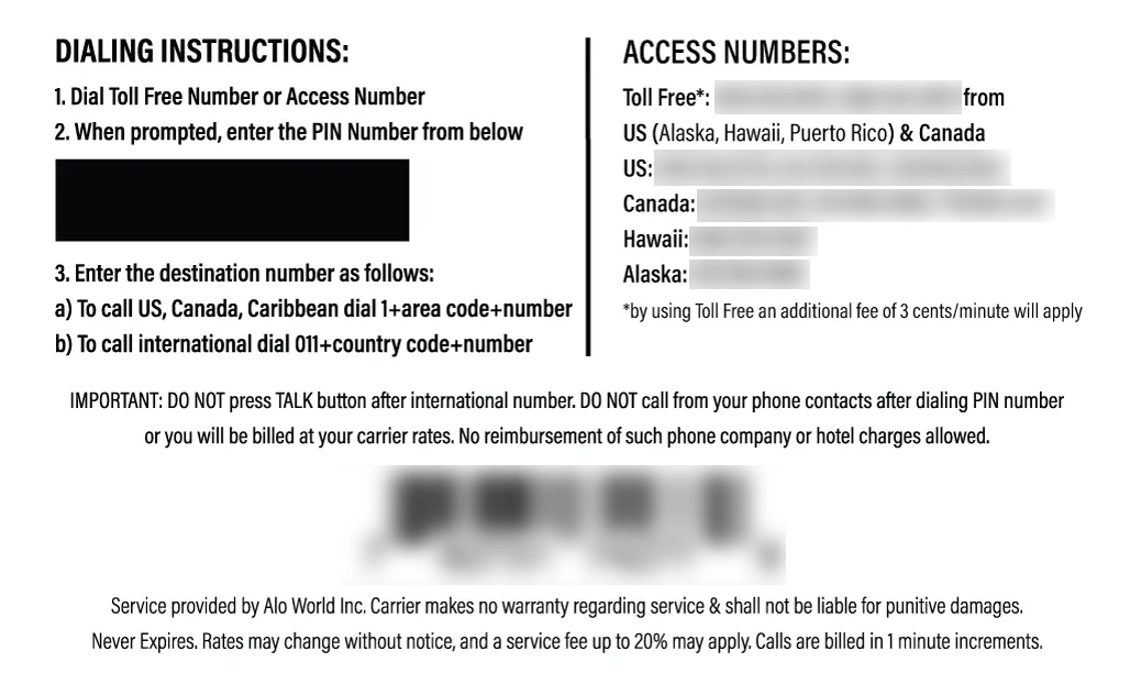 Nalotel Brunei Calling Card Instructions