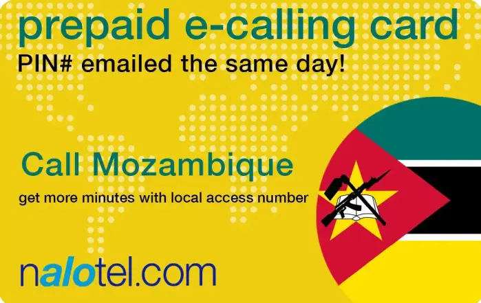 Nalotel Mozambique calling card for affordable international calls from USA and Canada