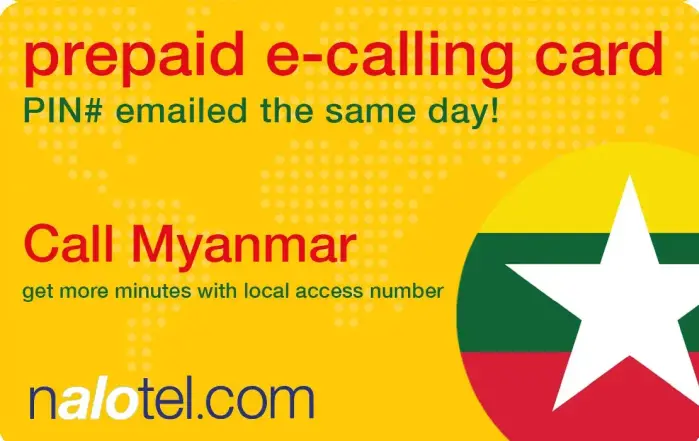 Nalotel Myanmar calling card for affordable international calls from USA and Canada