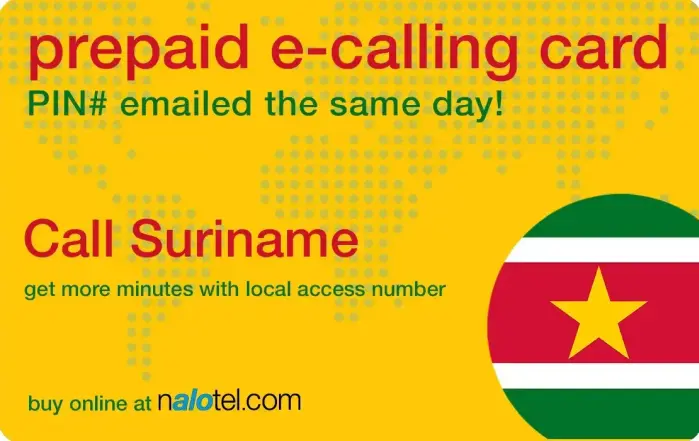 Nalotel Suriname calling card for affordable international calls from USA and Canada